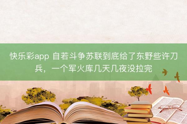 快乐彩app 自若斗争苏联到底给了东野些许刀兵，一个军火库几天几夜没拉完