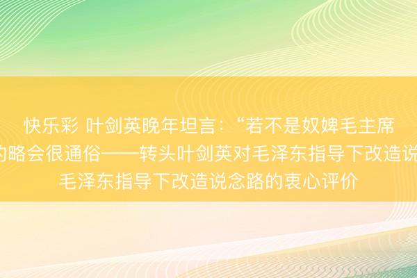 快乐彩 叶剑英晚年坦言：“若不是奴婢毛主席”，我方的一世约略会很通俗——转头叶剑英对毛泽东指导下改造说念路的衷心评价